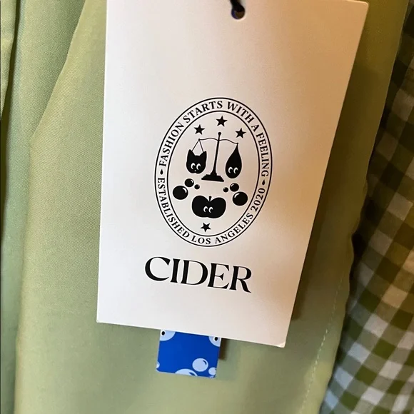 Cider Light Green and White Gingham Midi Dress NWT - Picture 3 of 13